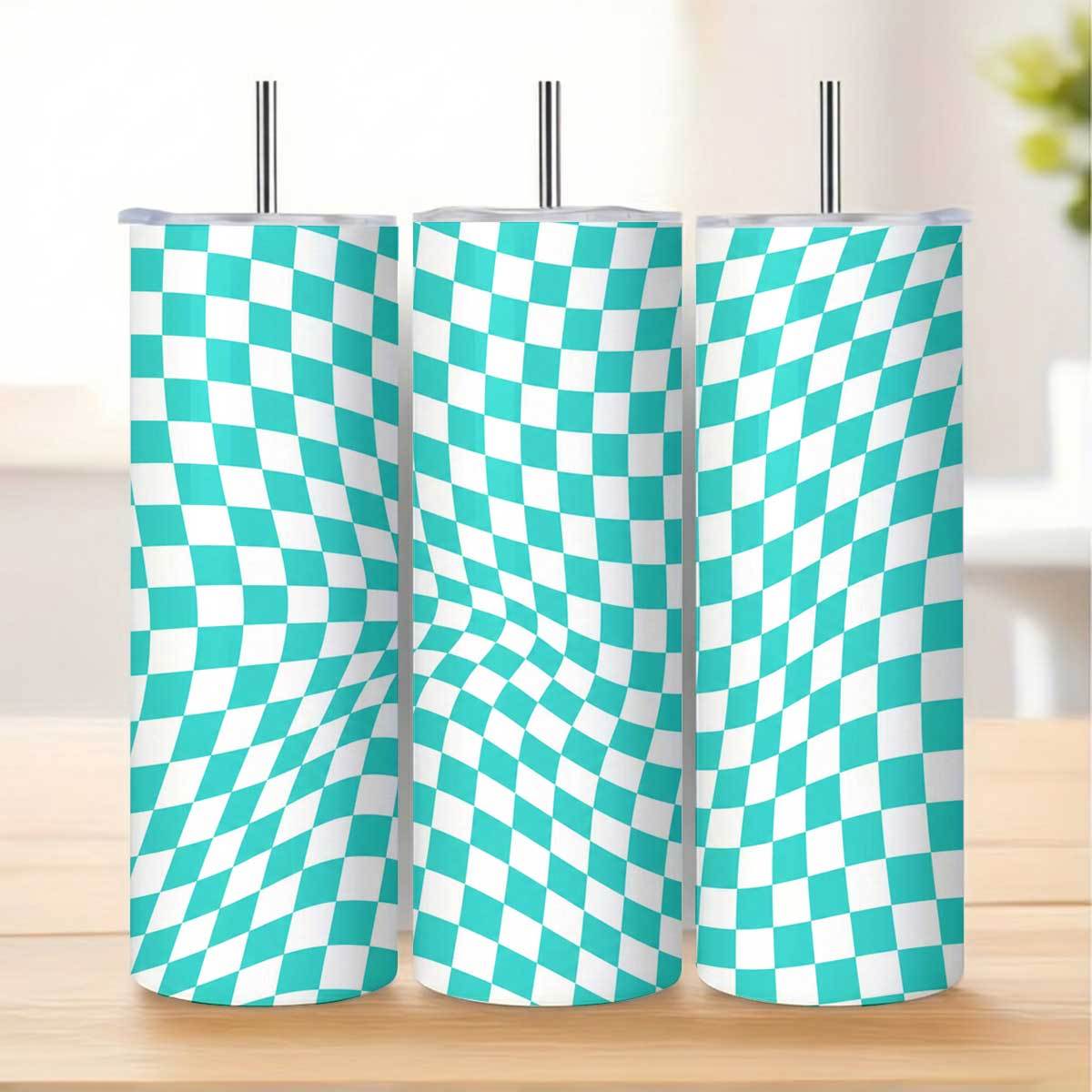 1pc 20oz Teal And White Checke - Tumbler 20Oz White ulasan dan harga