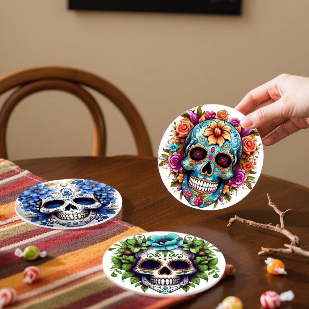 6pcs Halloween Skull Wooden Cu - Coaster Sublimation Blank ulasan dan harga